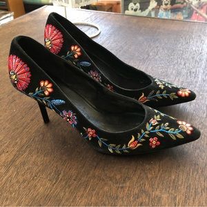 Floral embroidered heels